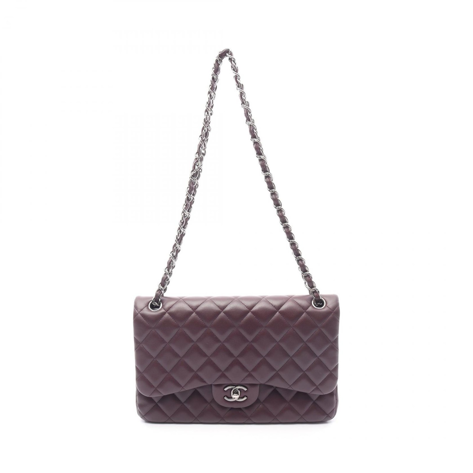 CHANEL Jumbo Classic Flap Bag 30cm Lamb Leather Purple Shoulder Bag