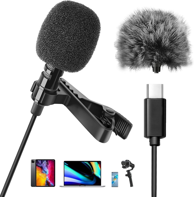USB C Lavalier Microphone Type C Clip-on Lapel Omnidirectional Condenser Mic