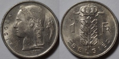 Belgium 1968 1 Franc KM# 143.1 BELGIE Cu-Ni Head of Ceres Cornucopia Crown