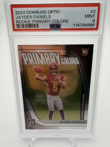 2024 DONRUSS OPTIC #2 JAYDEN DANIELS ROOKIE PRIMARY COLORS PSA 9