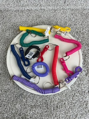 Lot of 8 Snap Klip Coil Multifunctional Retractable Spiral Spring Coil Keychain