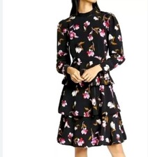 Who What Wear Floral Print Puff Sleeve Black Pink Ruffle Dress M
