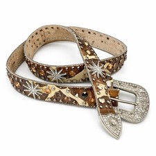 Blazin Roxx Western Rhinestone Studded Leather Belt Large Cowgirl Brown Tan READ