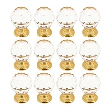 Quluxe 12 Pcs Crystal Drawer Knobs, Round Diamond 0.78 Inch Clear Glass Cryst...