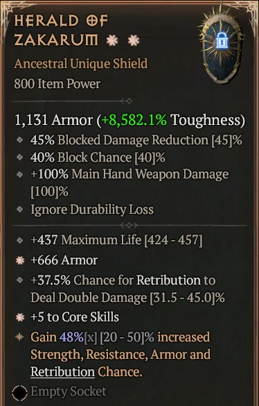 💥DIABLO 4💥SEASON 11💥Paladin Shield💥Herald of Zakarum 2GA 48%