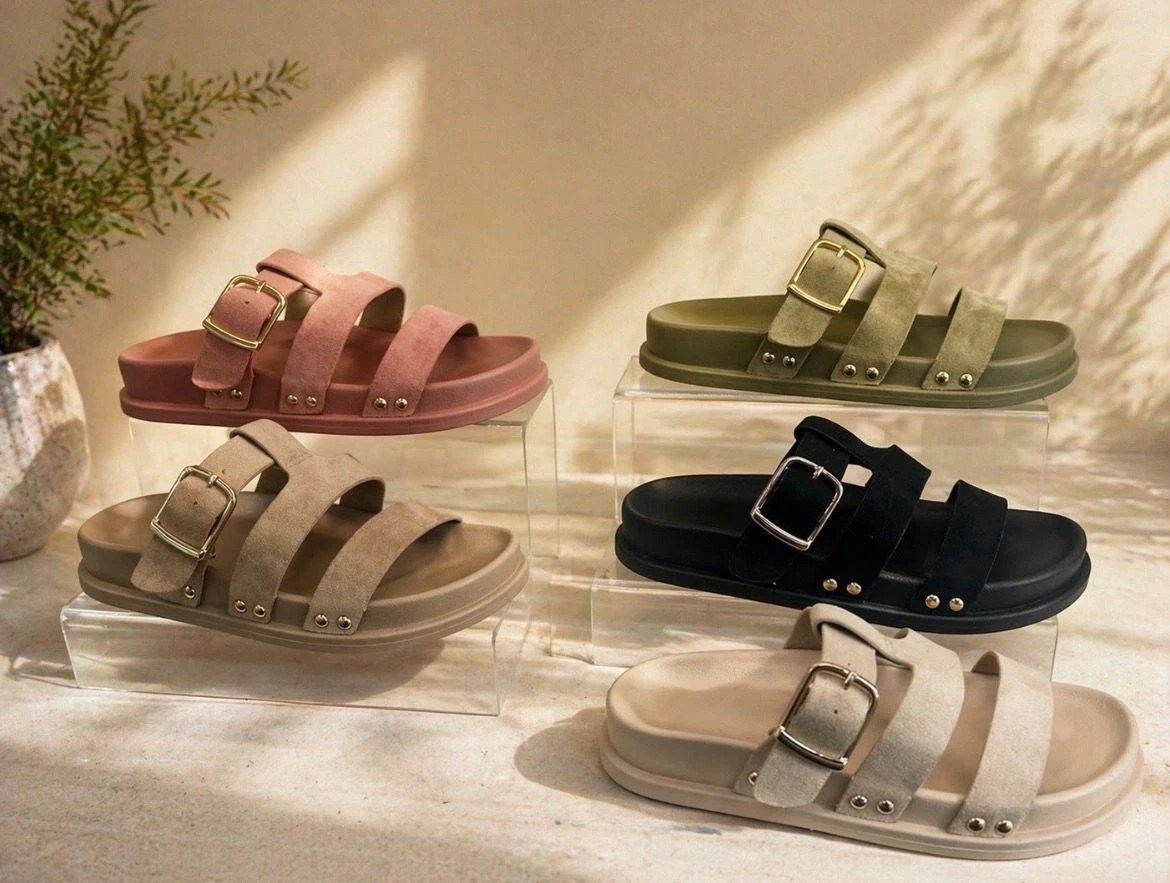 Womens Summer Sliders Slippers Ladies Slip On Buckle Beach Party 5 colours