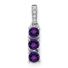 14k White Gold 3-stone Amethyst and Diamond Pendant Perfect Gift for Her