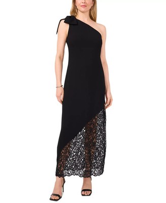 CeCe One-Shoulder Sleeveless Lace Maxi Dress Women's 2 Rich Black Side Zipped