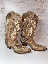 WOMENS CORRAL COWBOY BOOTS POINTED TOE FLUER DE LIS LEATHER EMBROIDERED 8 M