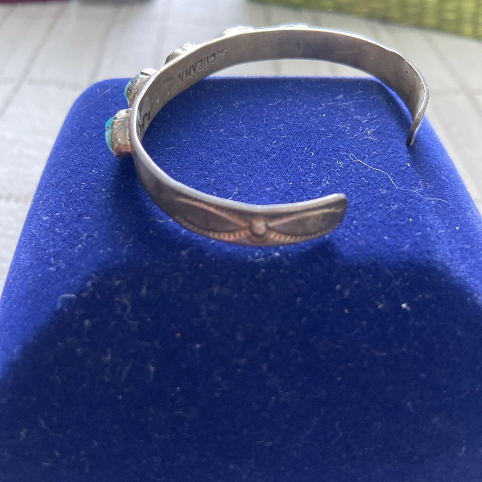 Turquoise Sterling Silver Cuff Bracelet Native American Southwest By S. Cheama - Image 4 of 4