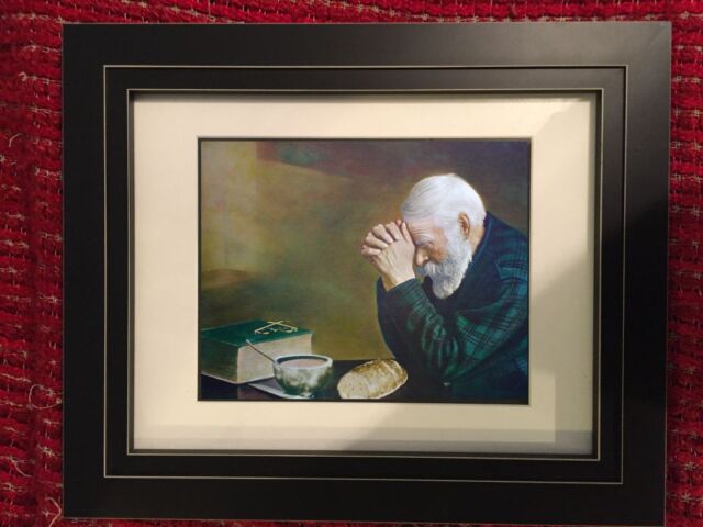 Framed Enstrom Grace Old Man Praying Over Supper Painting Giclee Print Canvas