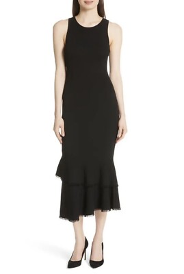 knit bodice dress with tiered midi skirt Theory Black Ruffled Dress! Sz M! MSRP: $419! green wrap maxi dress