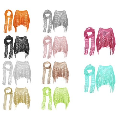 Womens 2-piece Set Party Fishnet Cape Sling Dress Scarf Versatile Pullover Soft - Foto 3 di 87