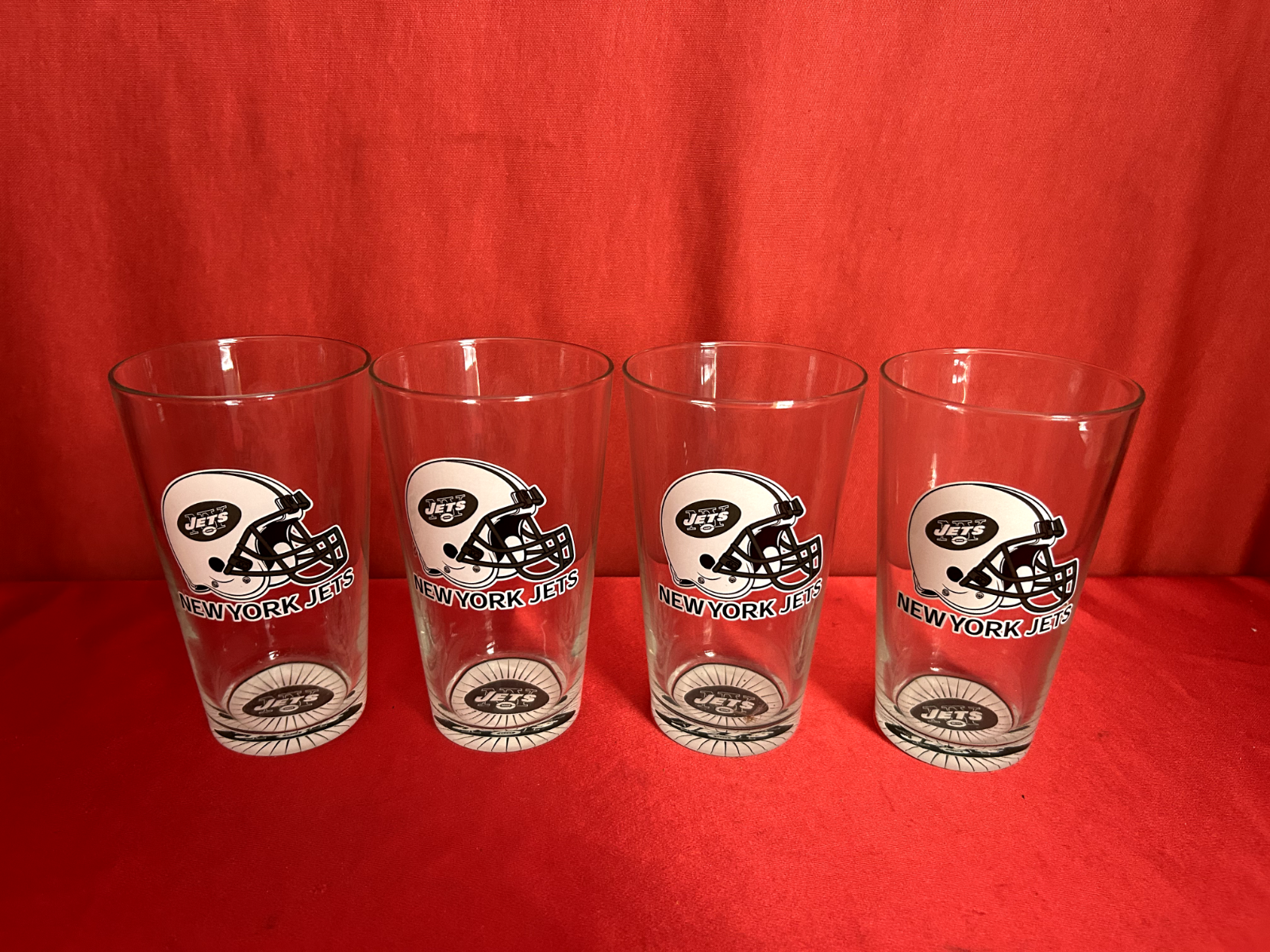 Set of 4 - New York Jets Pint Glasses White Helmet Logo NFL Officially Licensed