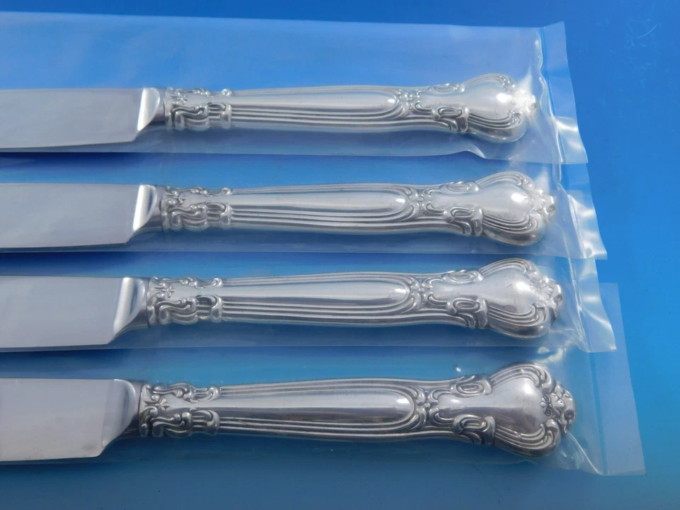 Juego de cuchillos para carne Chantilly by Gorham de plata esterlina 4 piezas dentados personalizados 8 7/8" Foto 3 de 4