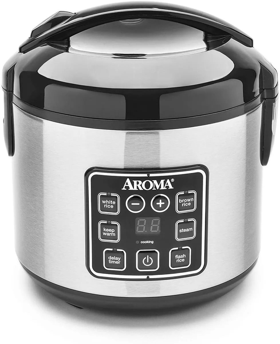 Aroma Stainless Steel 4-Cup Rice Cooker - Perfectly Prepares 2-8