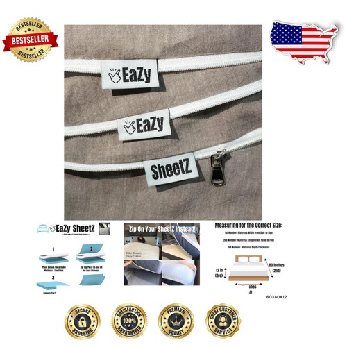 King Size Zipper Sheets - Crisp Cotton Fitted Sheets that Stay On, Deep Pockets