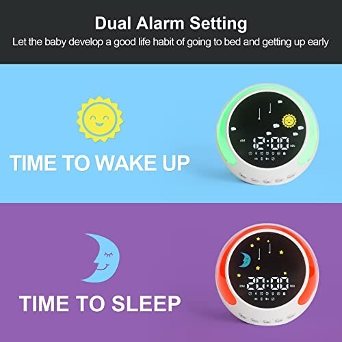 Kids Bedside Dual Alarm Clock Night Light Sleep Trainer Speaker White Noise - Picture 4 of 4