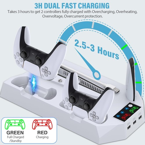 PS5 Slim Stand Cooling Station w/ Charger Turbo Fan USB Hub Headset Holder - Picture 3 of 6