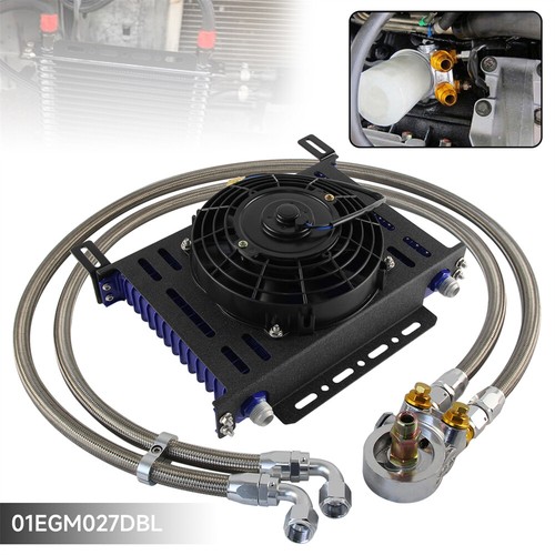 Refrigerador de aceite universal 15 filas AN10 80°C 80°C adaptador termostato azul + 7"" ventilador eléctrico - Imagen 3 de 10