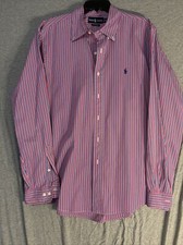Vintage Ralph Lauren Polo Mens Button Up Shirt Size 17 XL Pink Blue Striped