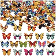 200Pcs Wooden Buttons for Crafts, DIY Wood Butterfly Animal Buttons for 