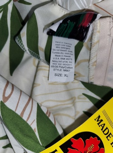 VTG Karyl Kaye XL Hawaiian Dress Ruffle Midi Hawaii Green White Brown Leaf - Picture 6 of 23