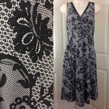 GNW Soft Black White Lace Print DRESS Short Sleaveless Fitted Above Knee Sz 6