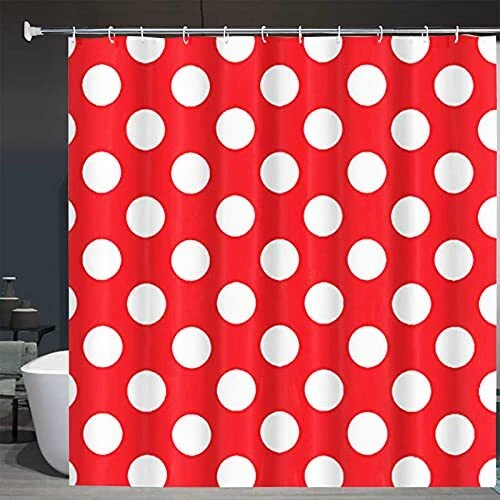 Cortina de Ducha Lunares Rojo y Blanco Impermeable Poliéster 60"x72" Foto 3 de 4