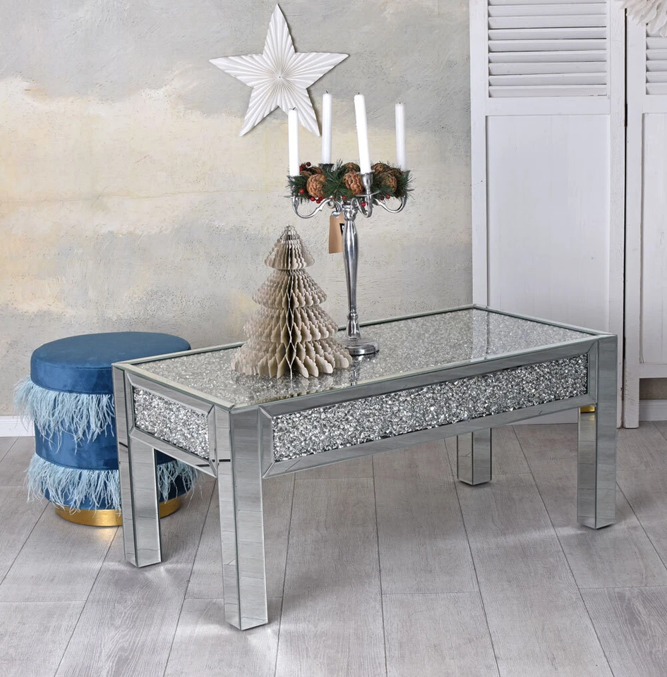 Mesa Espejados de Salón Mesita Baja Espejo Cristal Sofá Auxiliar - Imagen 2 de 4