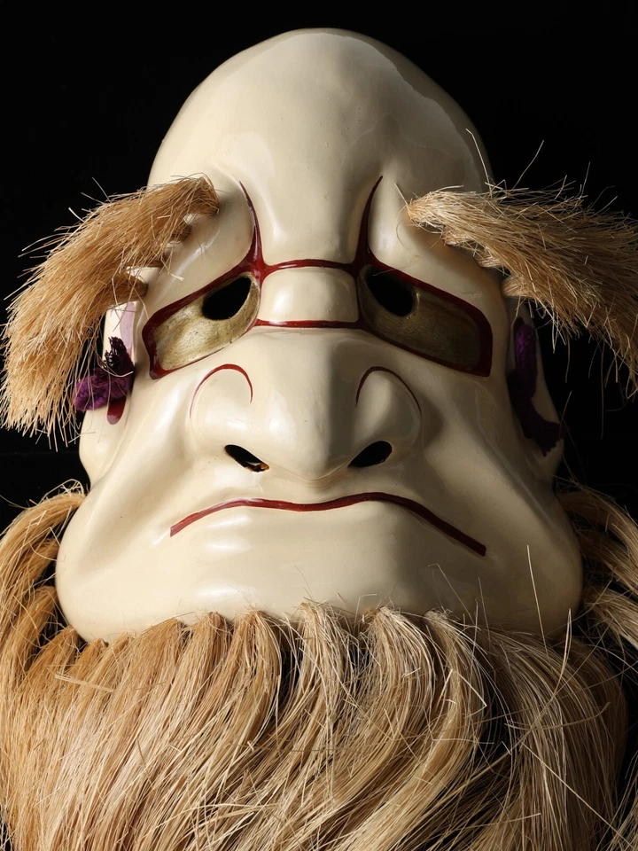 Antigua placa de máscara vintage de madera Noh Kagura - Omoikane- producto Showa Foto 2 de 4