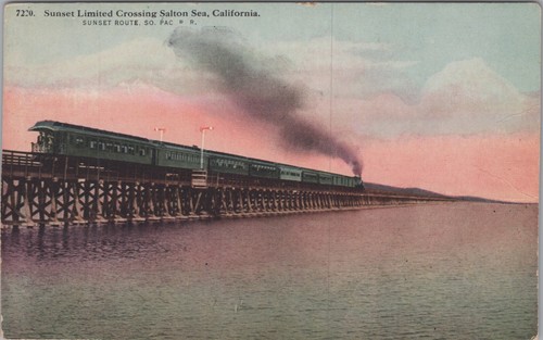 Sunset Limited Crossing Salton Sea California Train Smoke c1910s Postcard 12823a