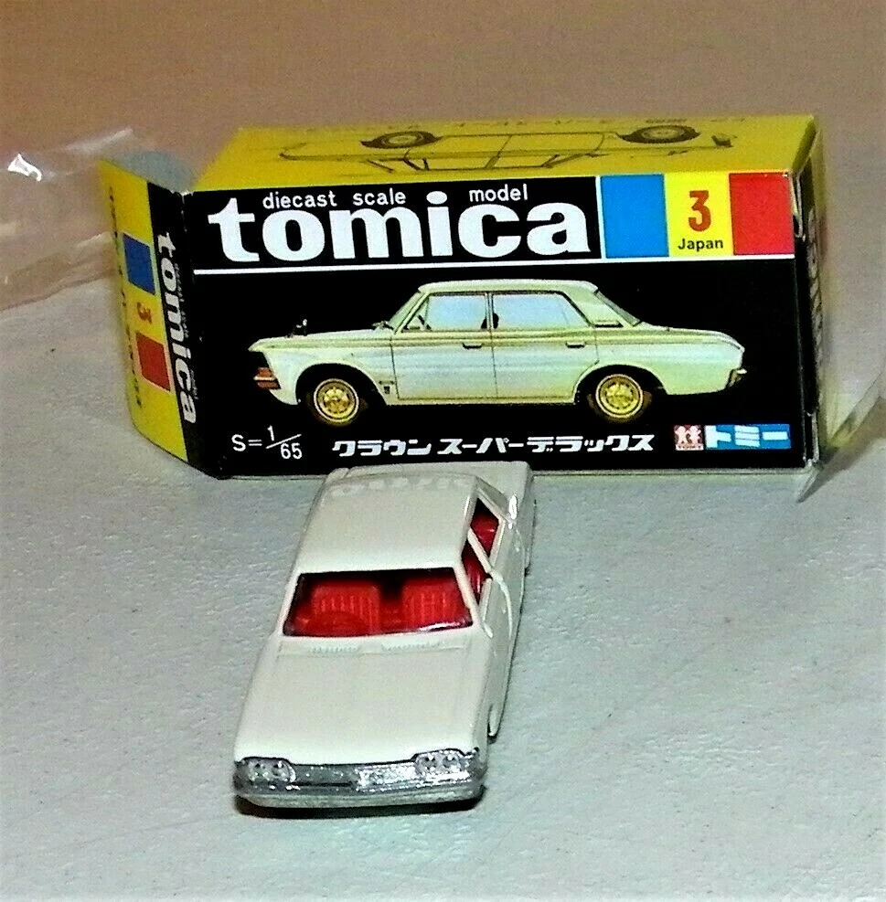 Vintage 3(4)Tomica Tomy 1:65 Diecast Toyota Crown Cream w Red Int.New Box  Sleeve