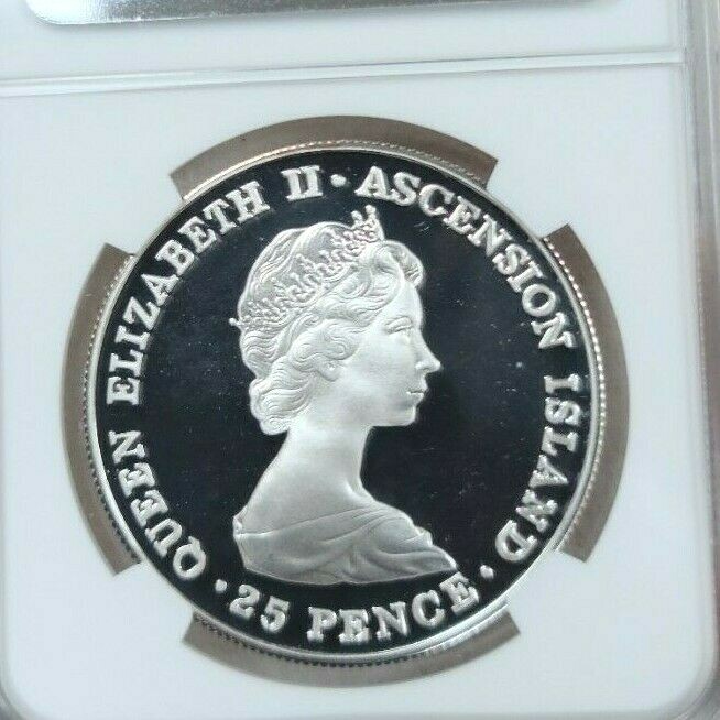 1981 ASCENSION ISLAND SILVER 25 PENCE DIANA ROYAL WEDDING NGC PF