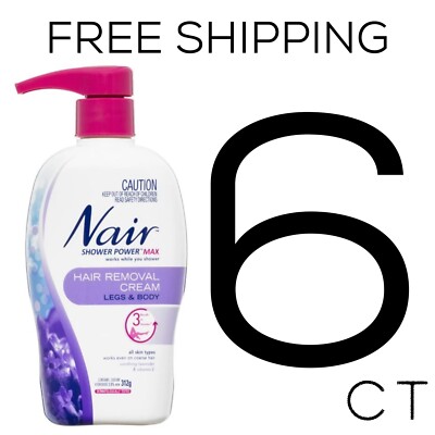 6 Nair Hair Remover Cream Shower Power Max Leg Body Lavender Vitamin E Lot WOW!