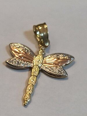 9 KT 3 FARBEN GOLD 15 MM X 22,6 MM GEMUSTERT-LIBELLENANHÄNGER