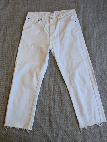Agolde Jeans Women 30 Fits 31x25 White 90's Crop Fray Button Fly High Waist