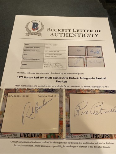1975 Boston Red Sox 12/12 2017 Historic Autographs Line Ups - Picture 3 of 7