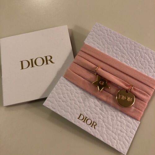 Dior Pink Bracelet Choker Gold Charm Ribbon String Novelty Giveaway F/S