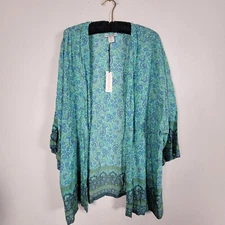 Cupcakes & Cashmere Womens Lightweight Floral Kimono Cardigan Medium Blue New