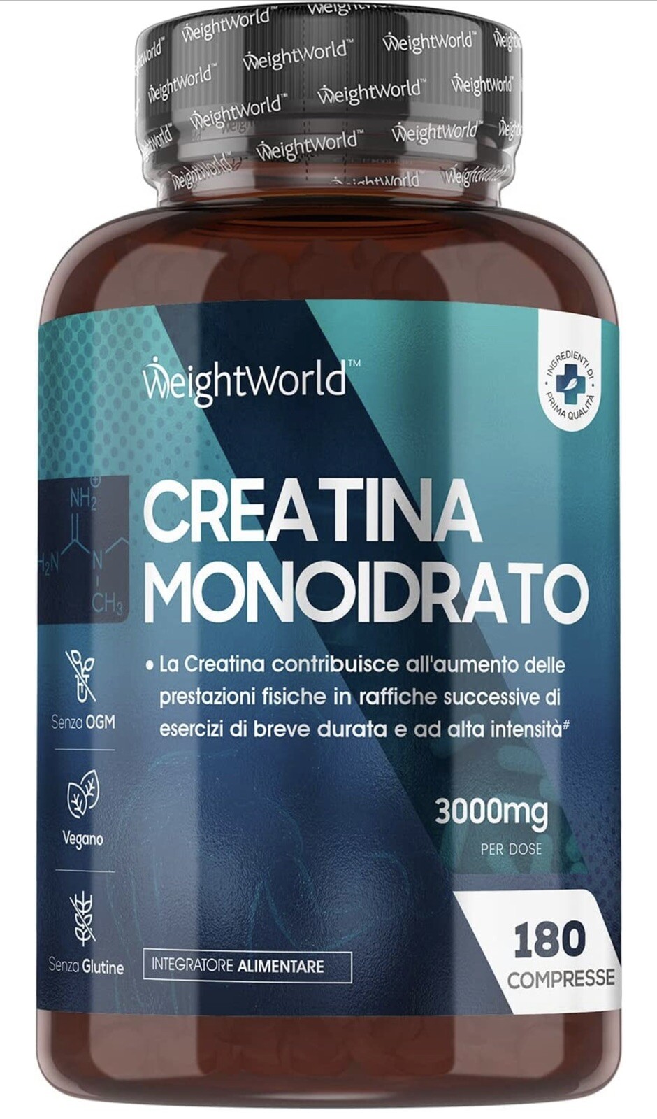 Creatina Monoidrato Pura 180 Compresse - Forza Esplosiva e Senza Glutine