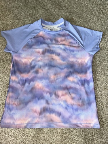 Athleta Girl XXL 16 Mock Neck Short Sleeve Rashguard Swim Shirt Pink Purple - Picture 2 of 6