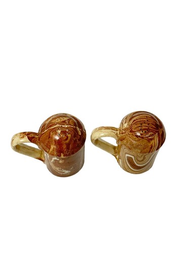 Vintage Alaska Clay Handled Salt & Pepper Shakers Cream & Brown Marble Swirl - Picture 2 of 7