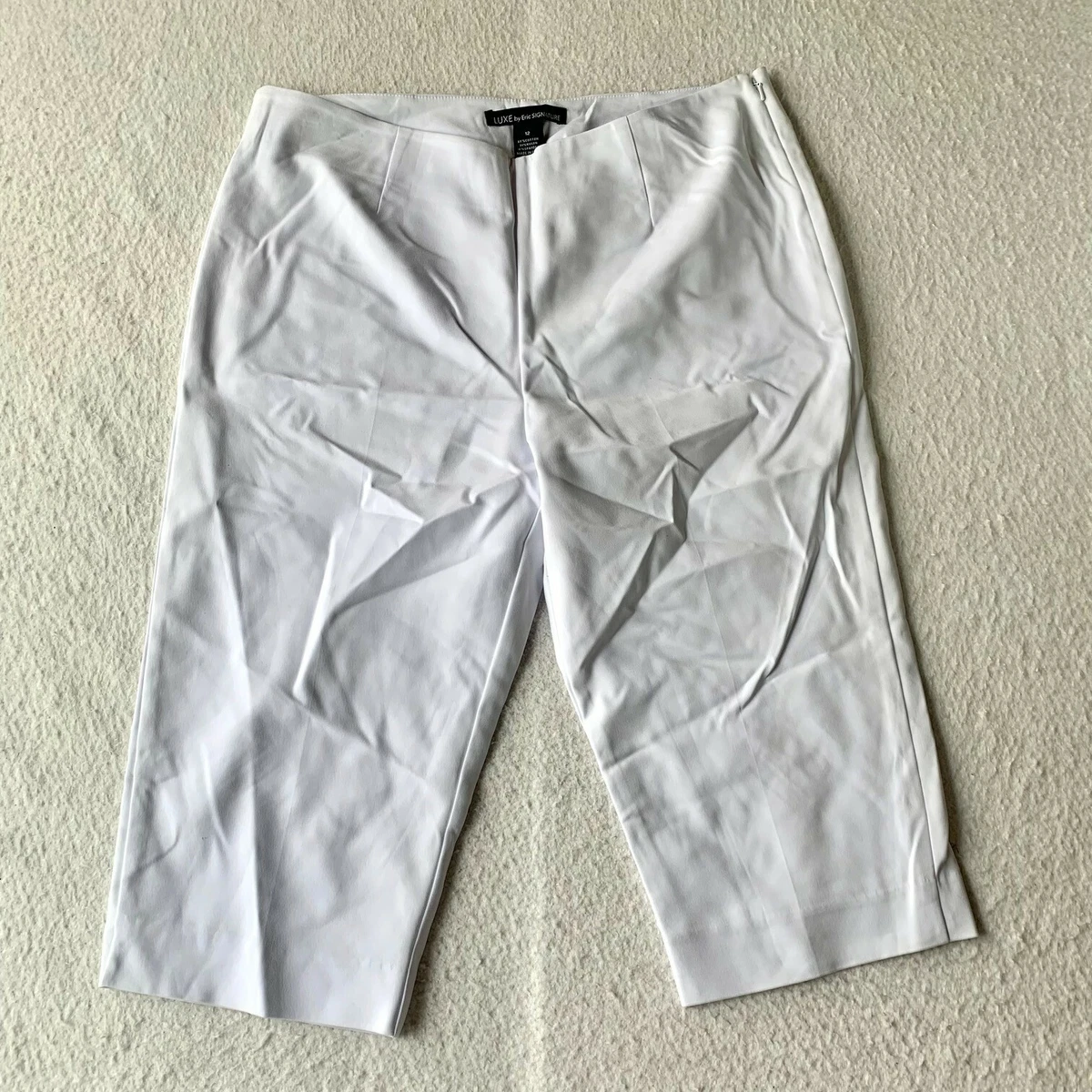 Eric Signature Women's Capris Size 12 Long Pants Cropped Solid White Stretch