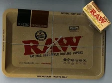 RAW "MINI" METAL Rolling Tray (7 1/8" x 5")+5 METER LONG ROLL ORGANIC HEMP PAPER