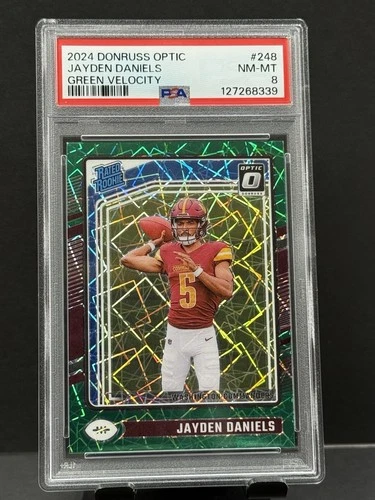 2024 PANINI DONRUSS OPTIC GREEN VELOCITY #248 JAYDEN DANIELS ROOKIE RC PSA 8