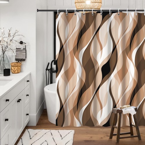 Brown Shower Curtain, Modern Abstract Grey and Brown Striped Shower Curtain S... - Bild 2 von 8