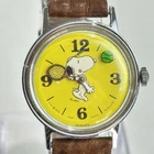 Vintage Timex Snoopy Tennis Watch Yellow Peanuts Mystery Ball Design Running