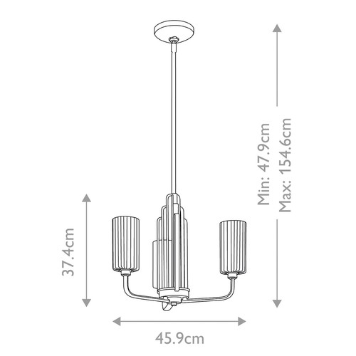 Kronleuchter mit Schirm B: 45,9 cm H: max. 154,6 cm 3x E14 Art Déco Hängelampe - Bild 7 von 7