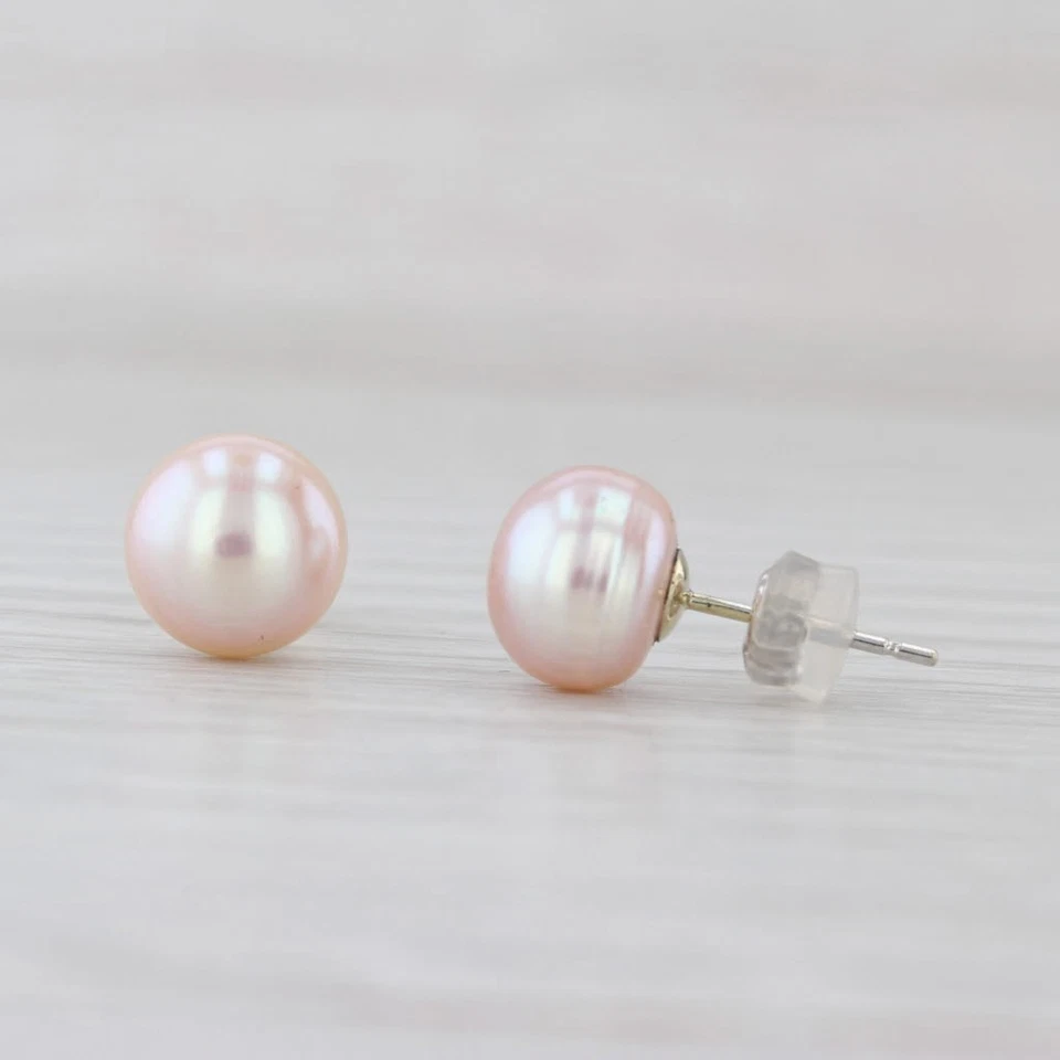 Aretes solitarios redondos de oro blanco de 14 k de perlas cultivadas rosas de 8,2 mm Foto 2 de 4